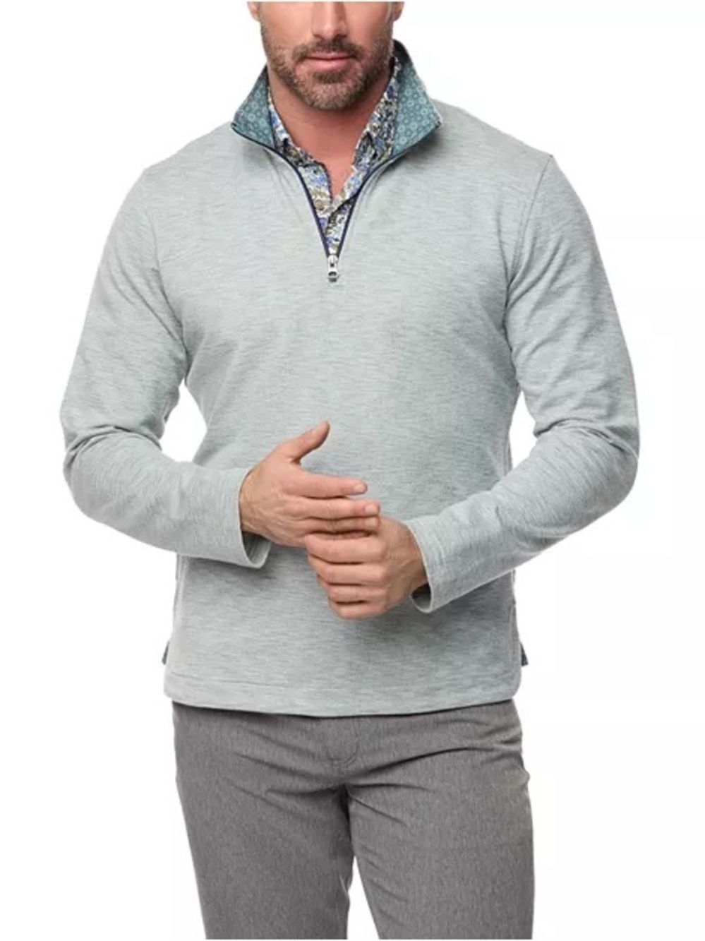 Robert Graham Classic Fit Quarter-Zip Pullover Sweatshirt XL gray 1/4 preppy
